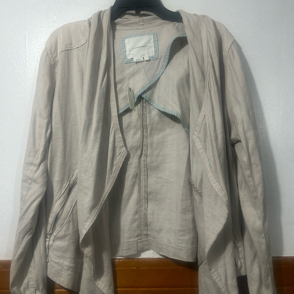 Anthropologie Light Beige Draped Open-Front Linen Blend jacket/ Blazer